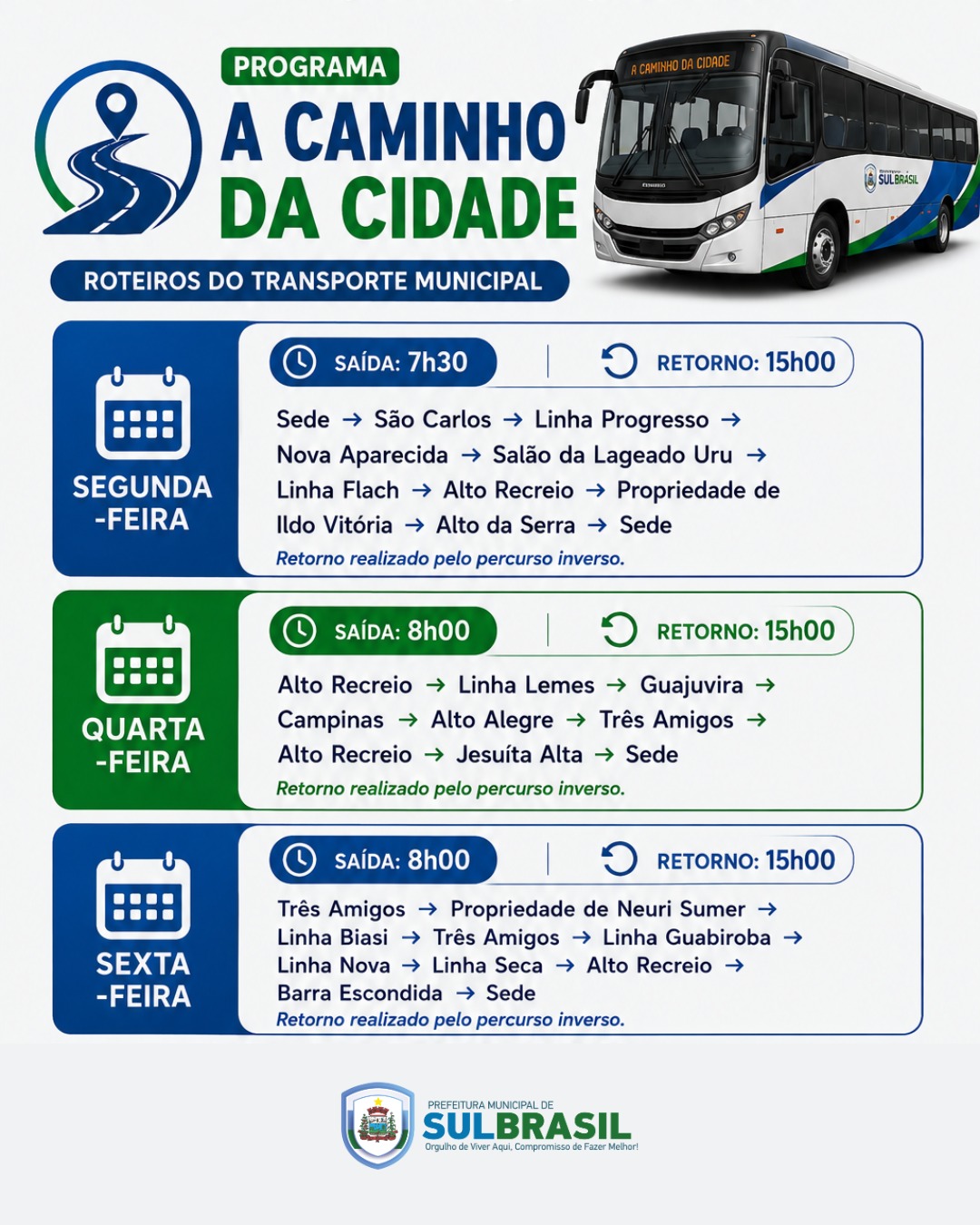 Programa “A Caminho da Cidade” garante transporte e aproxima moradores do interior dos serviços em Sul Brasil