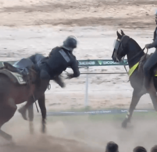 Policial sofre queda de cavalo durante rodeio