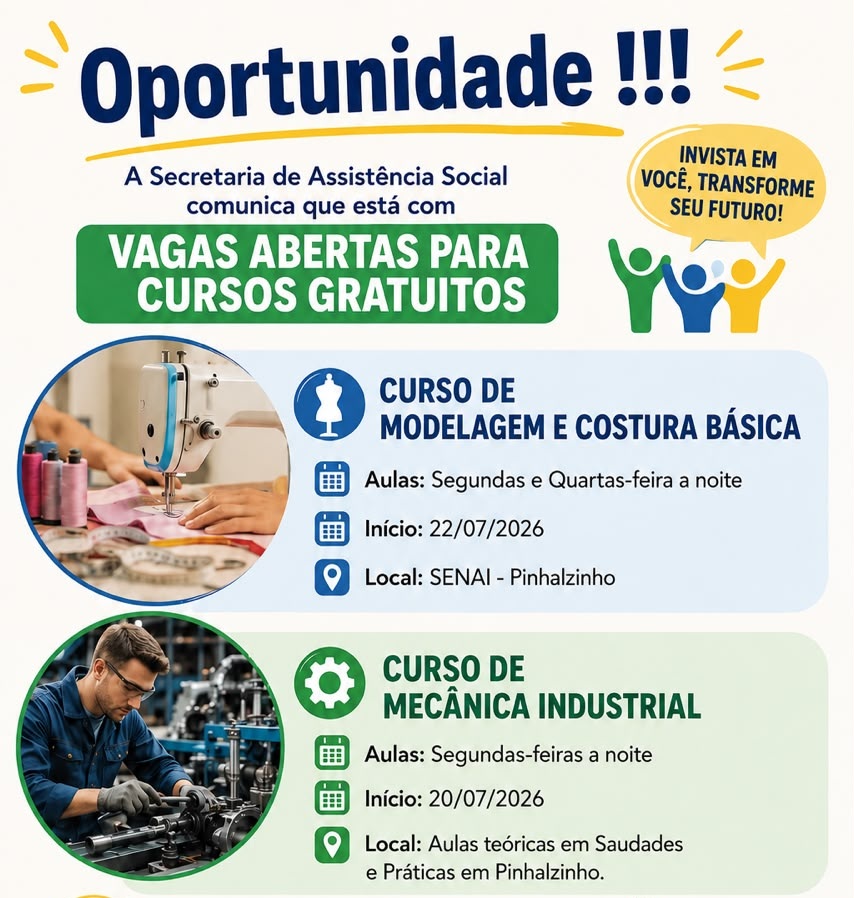Saudades abre inscrições para cursos gratuitos de qualificação profissional