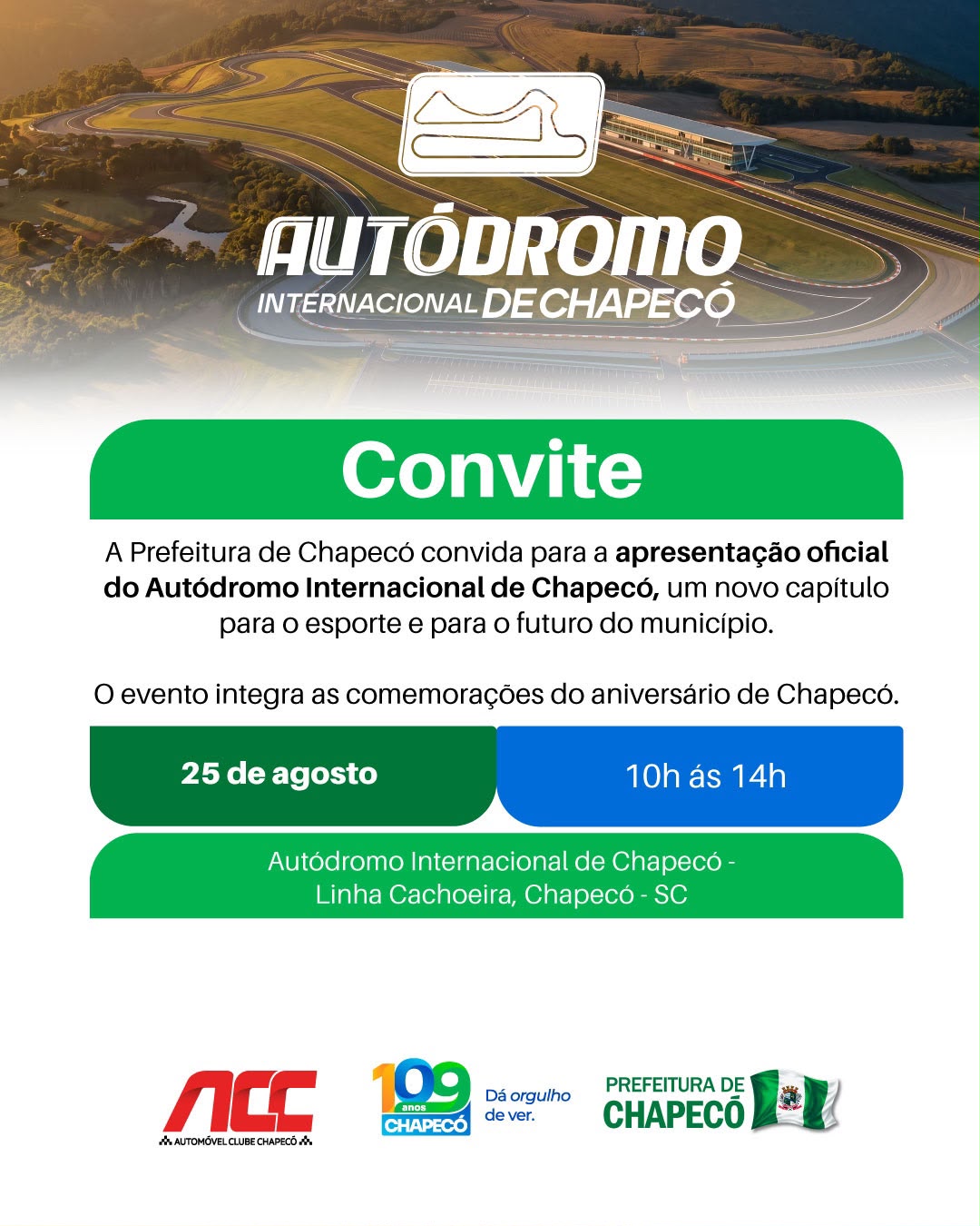 Autódromo Internacional Márcio Vaccaro será apresentado no aniversário de Chapecó