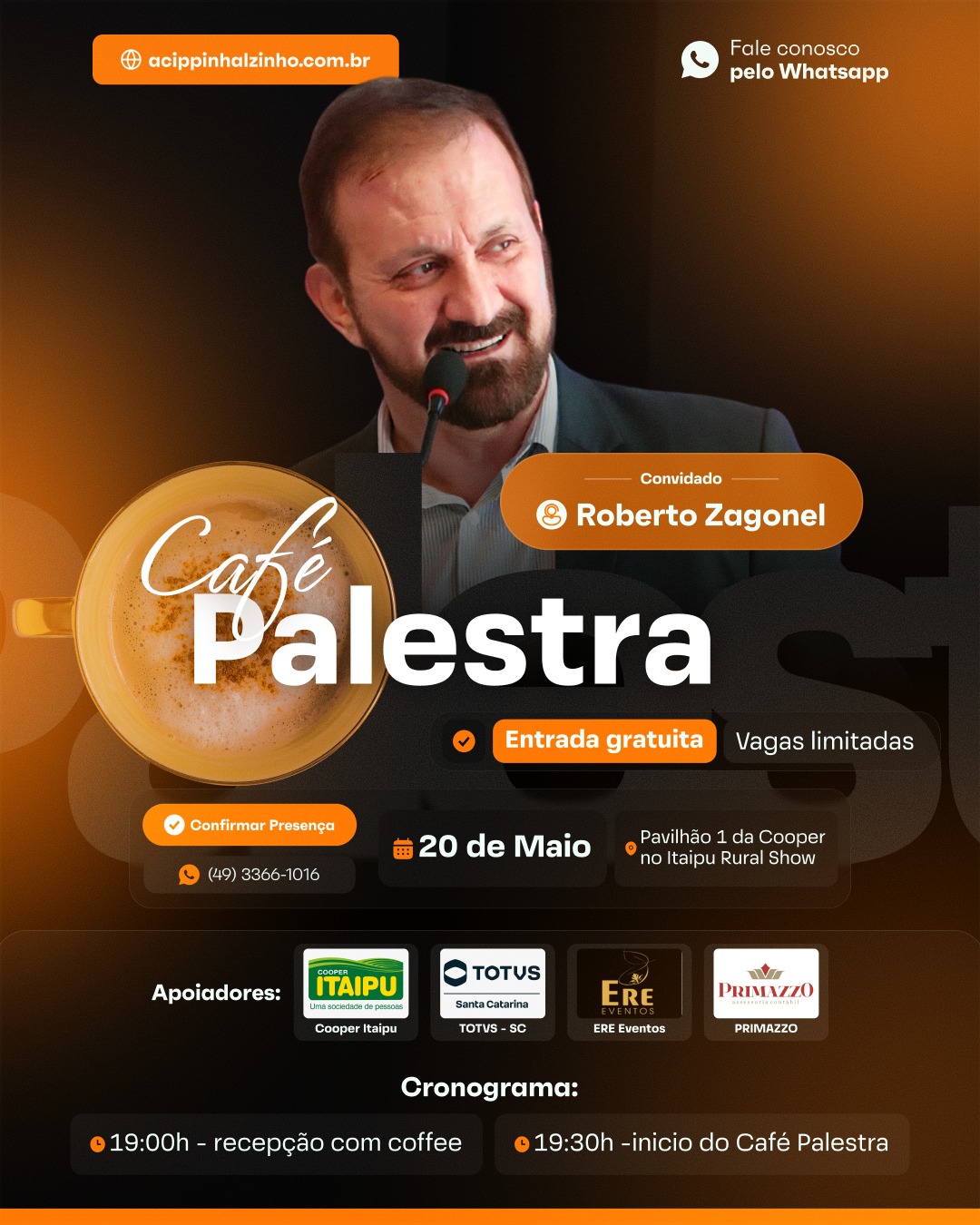 ACIP promove Café Palestra com Roberto Zagonel em Pinhalzinho