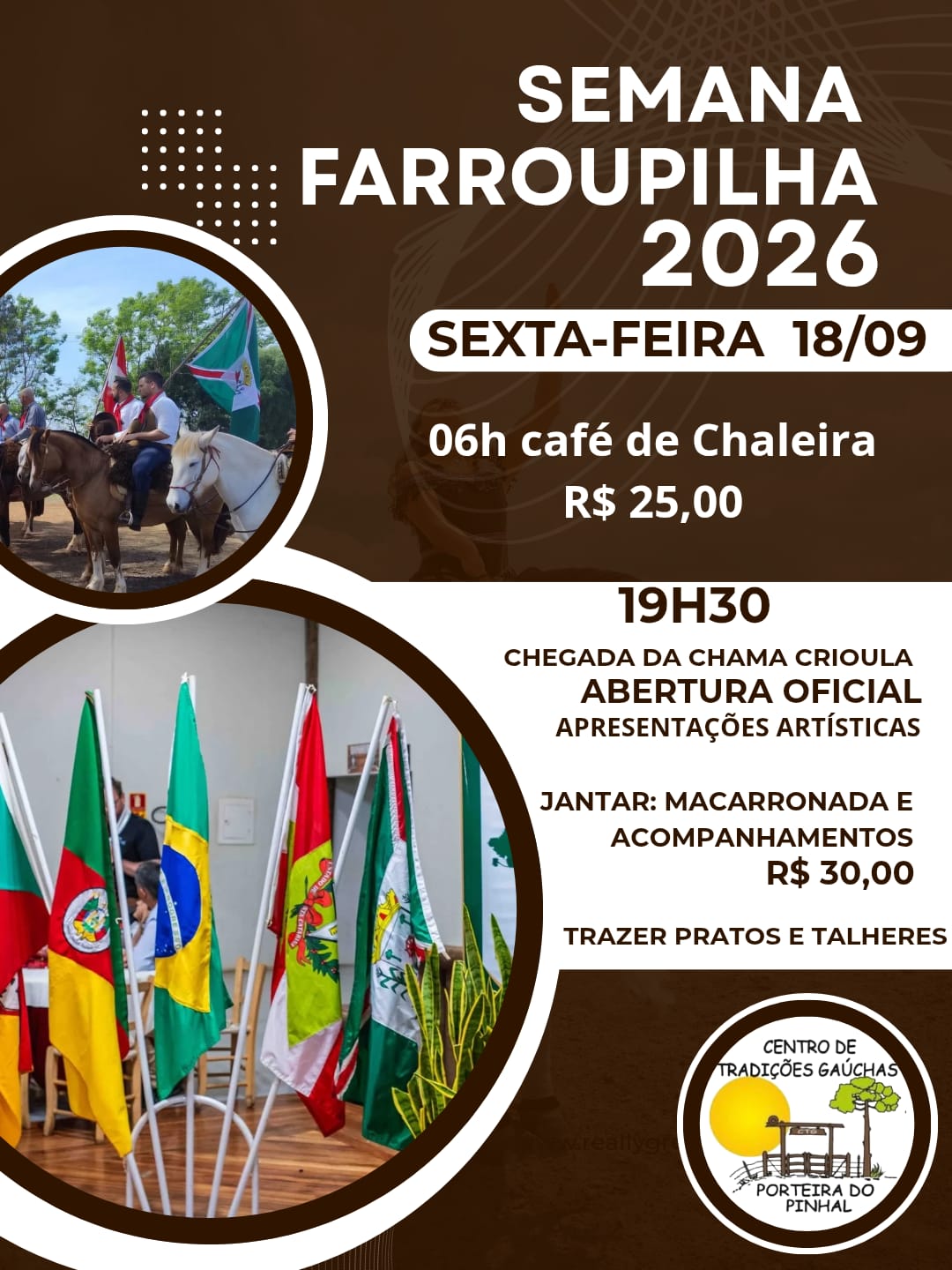 Semana Farroupilha terá programação com café de chaleira, apresentações e missa crioula em Pinhalzinho