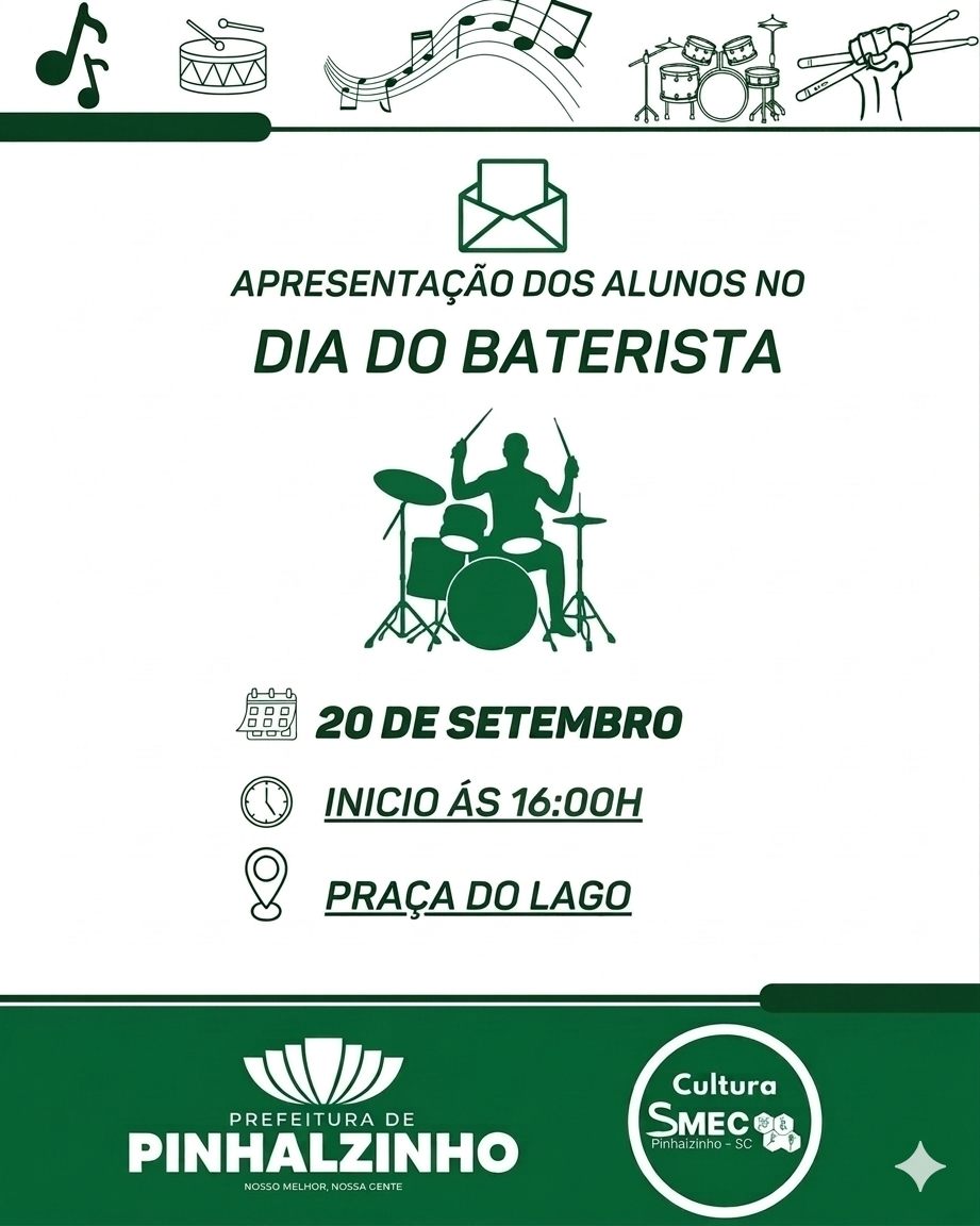 Dia do Baterista será celebrado com apresentação de alunos em Pinhalzinho