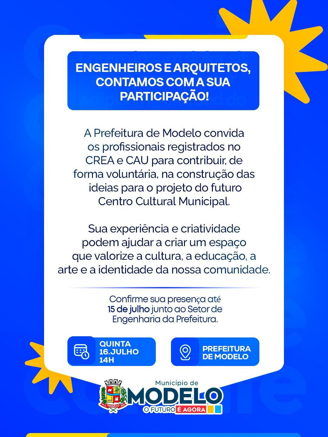 Modelo inicia mobilização para planejar futuro Centro Cultural Municipal