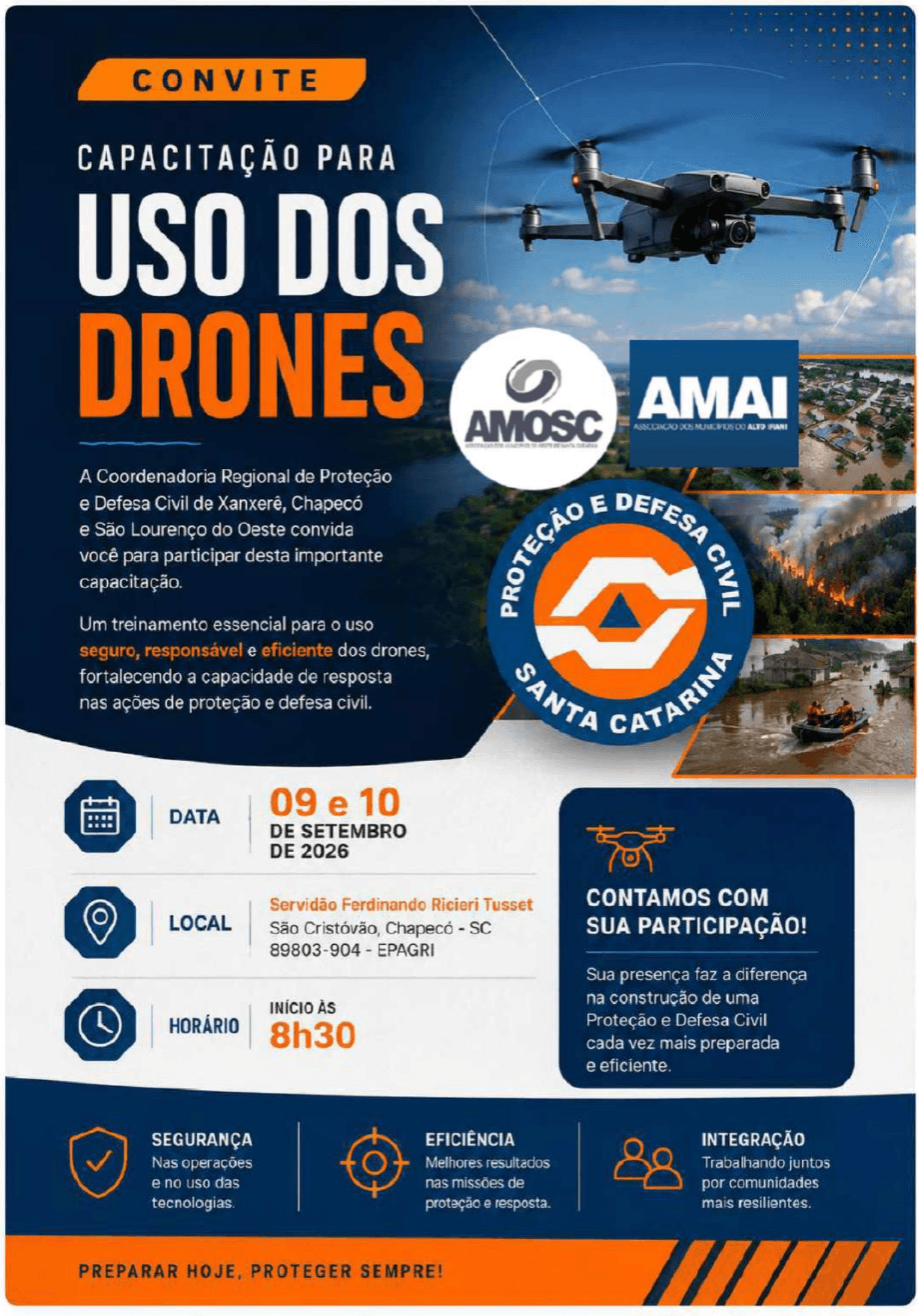 Capacitação sobre uso de drones na Defesa Civil tem segunda etapa em Chapecó