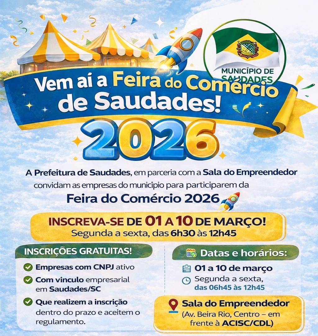 Feira do Comércio 2026 deve movimentar economia de Saudades e abre inscrições para empresas