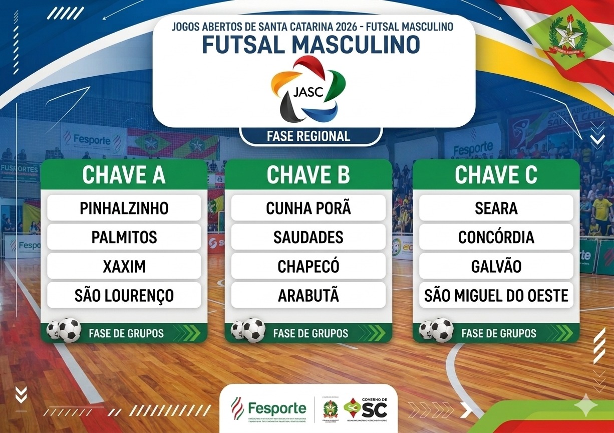 Regional do Jasc define grupos do futsal masculino em Seara
