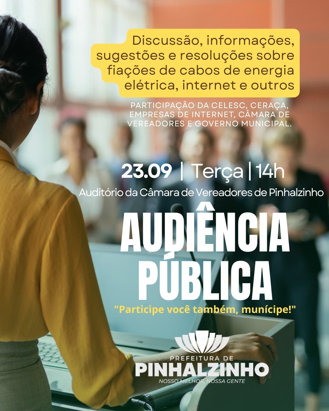 Pinhalzinho realiza audiência pública sobre fiações de cabos e melhorias nos serviços