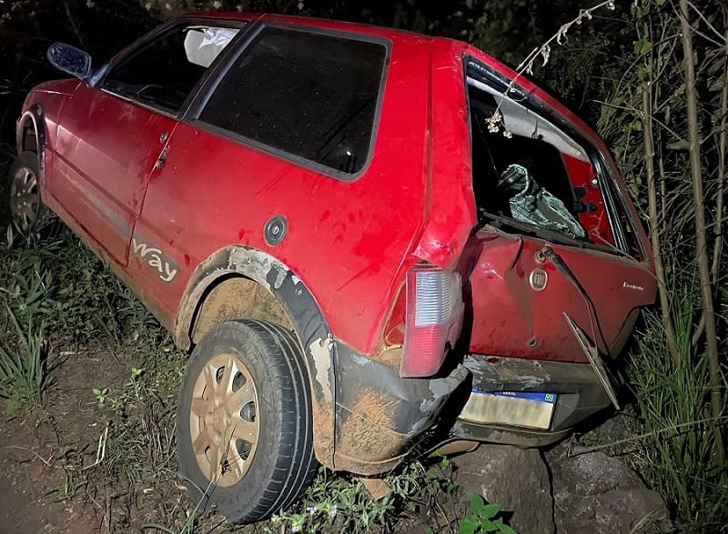 Automóvel caiu ao lado de rodovia (Foto: Henrique Paulo Koch)