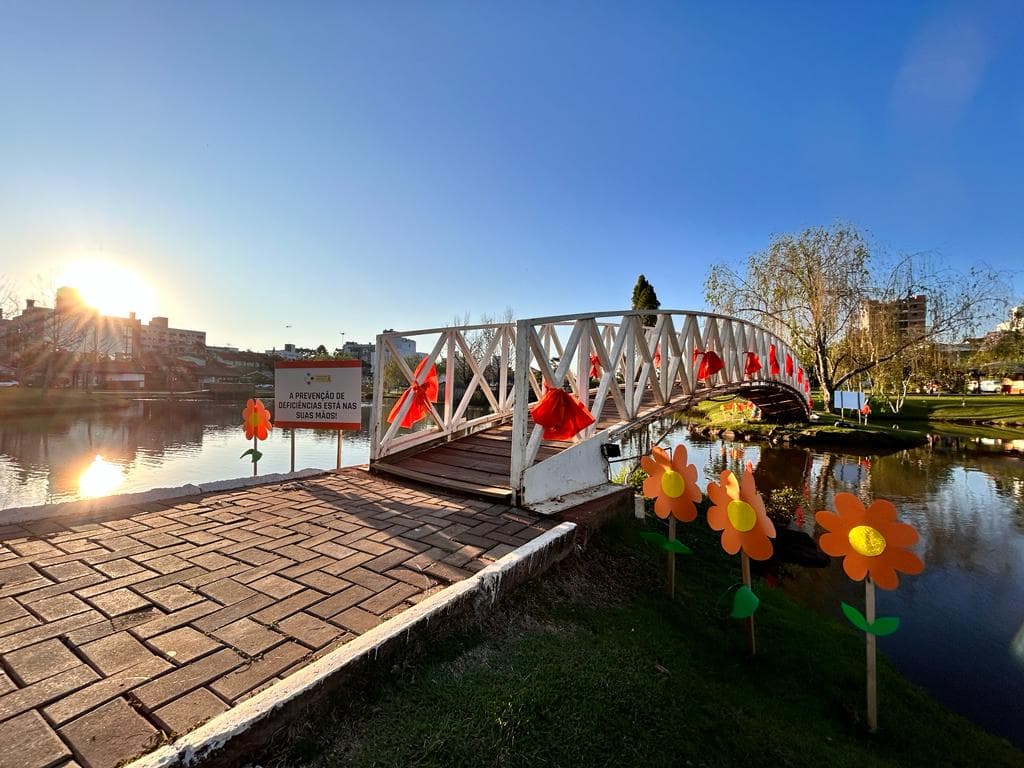 A Praça do Lago foi decorada com o tema do Agosto Laranja (Foto: Renan Ribeiro)