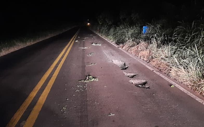 Situação da rodovia onde o acidente aconteceu (Foto: Polícia Militar Rodoviária)