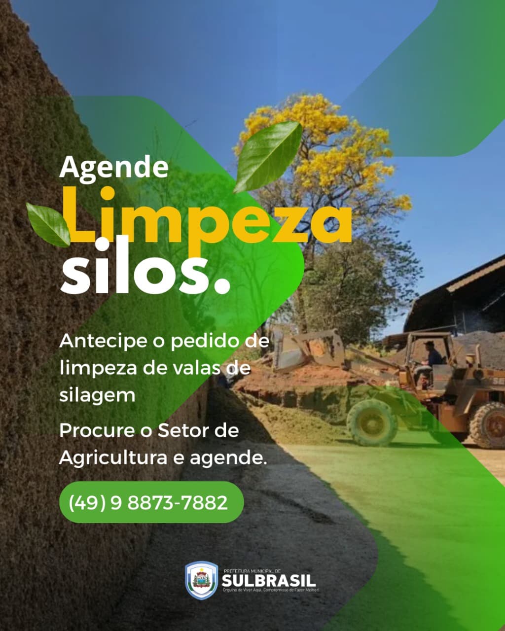 Prefeitura de Sul Brasil orienta agricultores a anteciparem pedidos de limpeza de valas de silagem