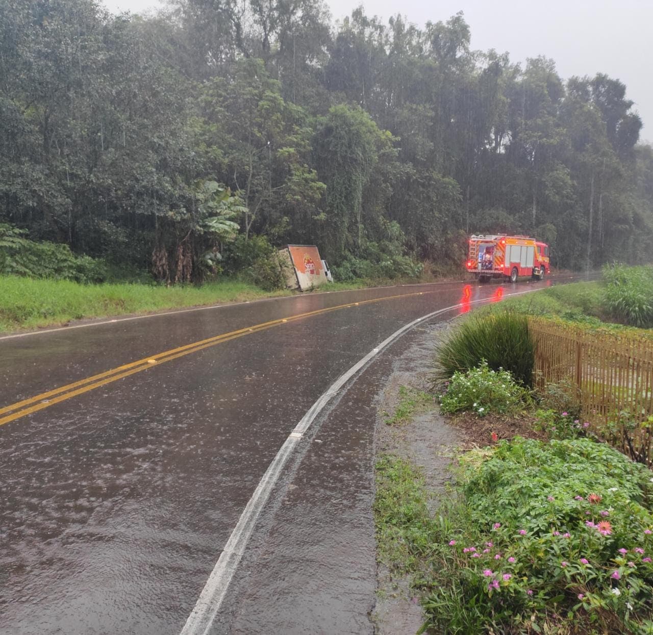 Veículo saiu da pista (Foto: Corpo de Bombeiros)