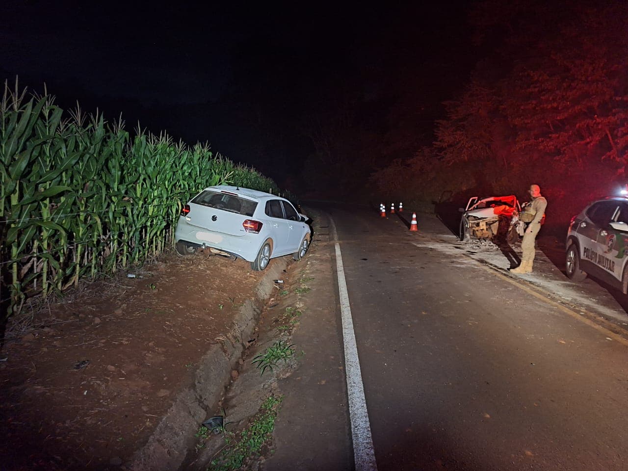 Colisão ocorreu no interior do município catarinense (Foto: Polícia Militar Rodoviária)