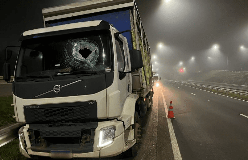 Caminhão onde condutor estava (Foto: Márcio Streiner)