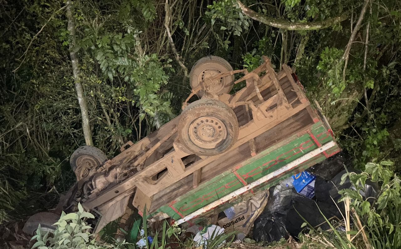 Carretinha tomba em Pinhalzinho; cães correm “ajudar”