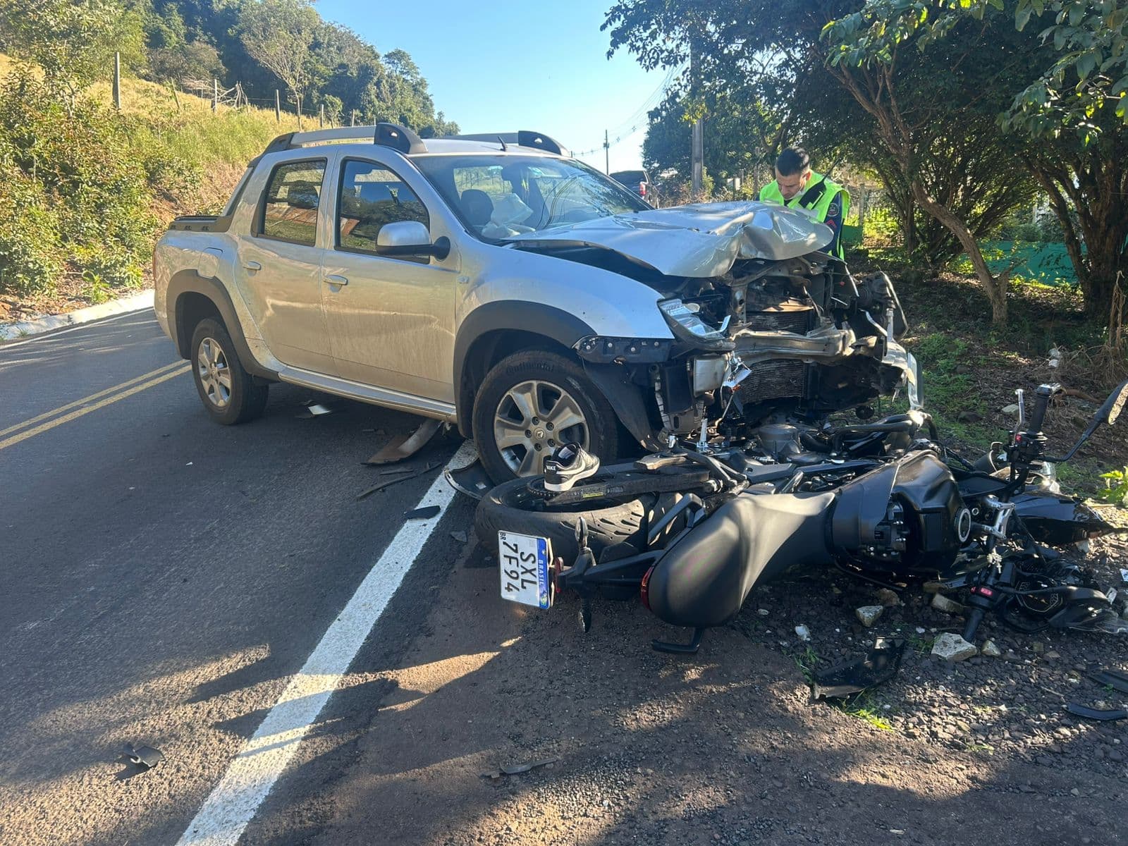 Motociclista fica ferido após acidente na SC-159, em Nova Erechim 
