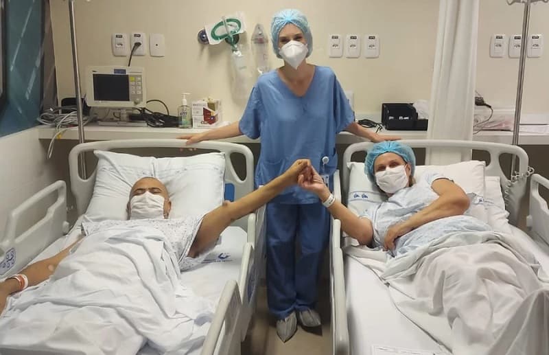 Gelson Pires e sua esposa Rejane Maria comemoram o sucesso do transplante (Foto: Hospital Moinhos de Vento)