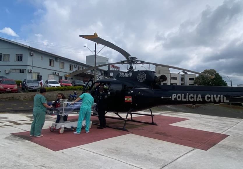 Helicóptero resgata paciente com infarto em Pinhalzinho