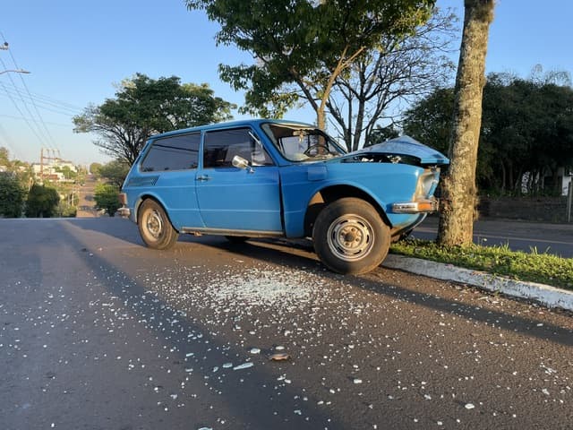 Pára-brisa e parte frontal destruídos (Foto: Henrique Paulo Koch)