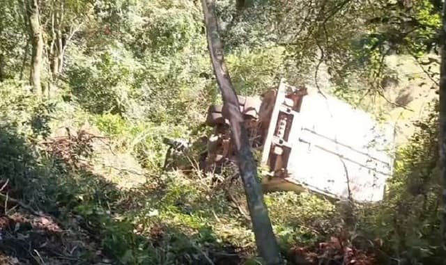 Caminhão ficou caído em barranco (Foto: Divulgação)