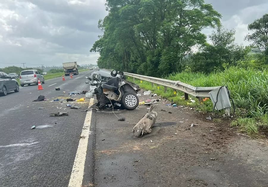 Carro parte ao meio em acidente impressionante