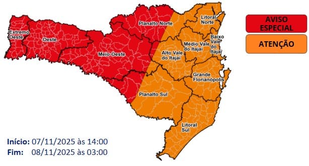 Oeste de SC deve enfrentar temporais severos nesta sexta com ventos acima de 90 km/h