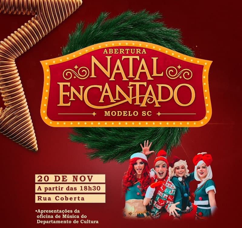 Abertura do Natal Encantado de Modelo acontece no próximo dia 20 com acendimento das luzes