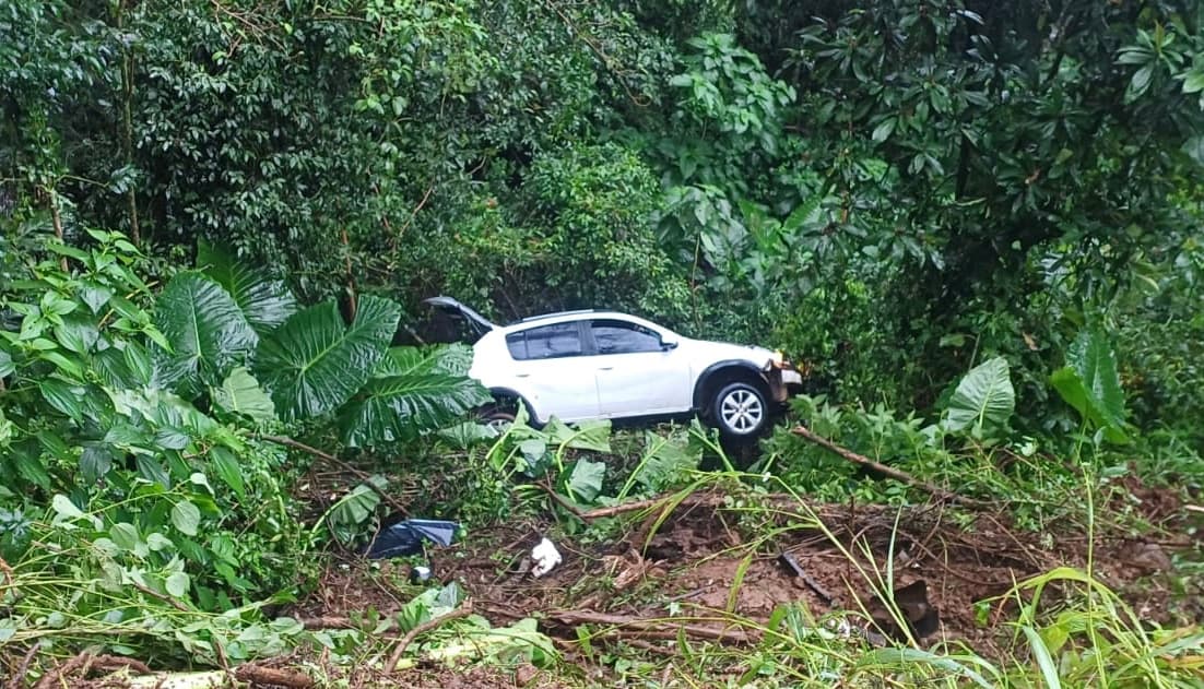 Carro desceu um penhasco (Foto: Corpo de Bombeiros)
