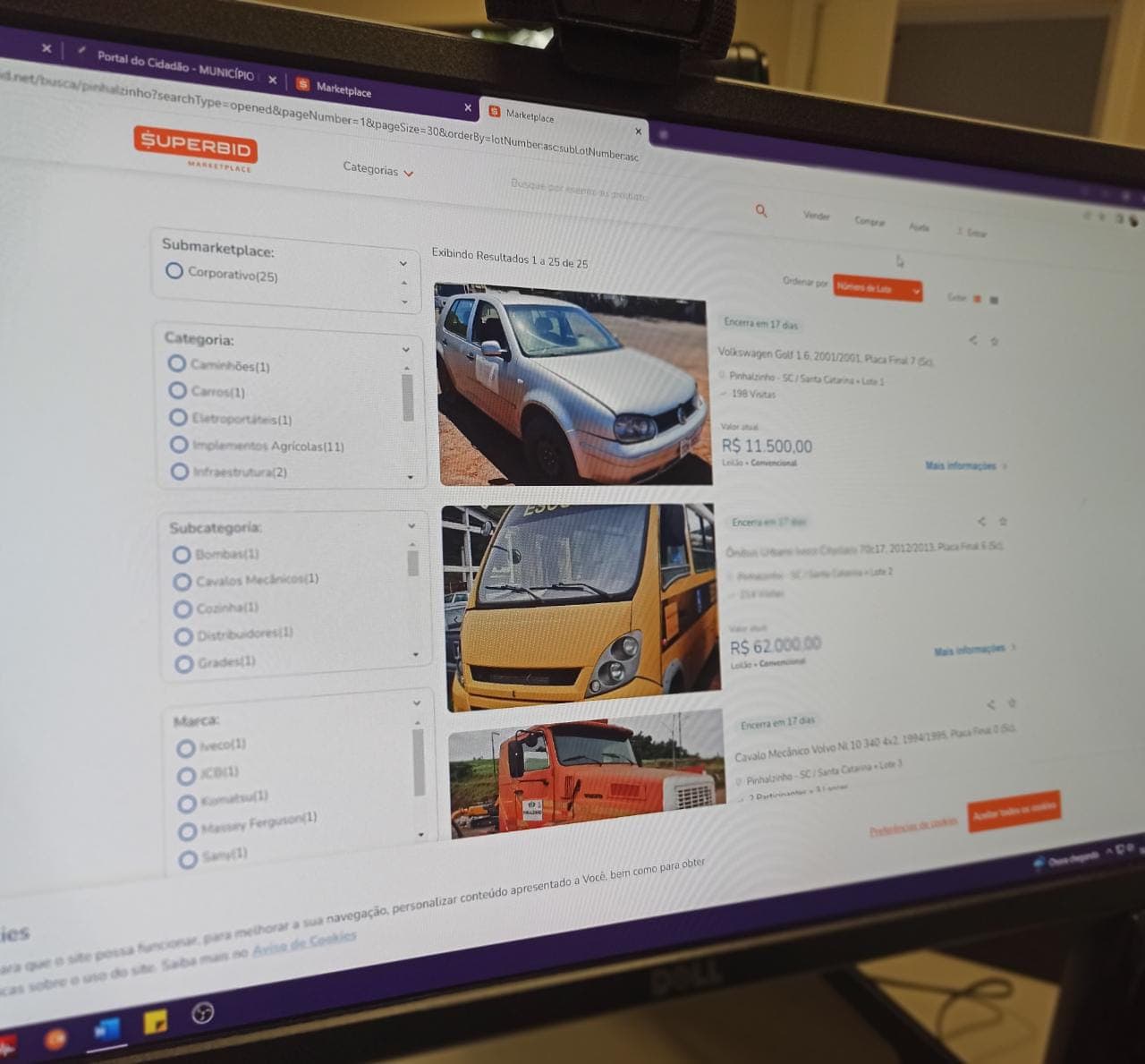 Leilão online já está em andamento no site da Prefeitura de Pinhalzinho (Foto: Gilmar Bortese )