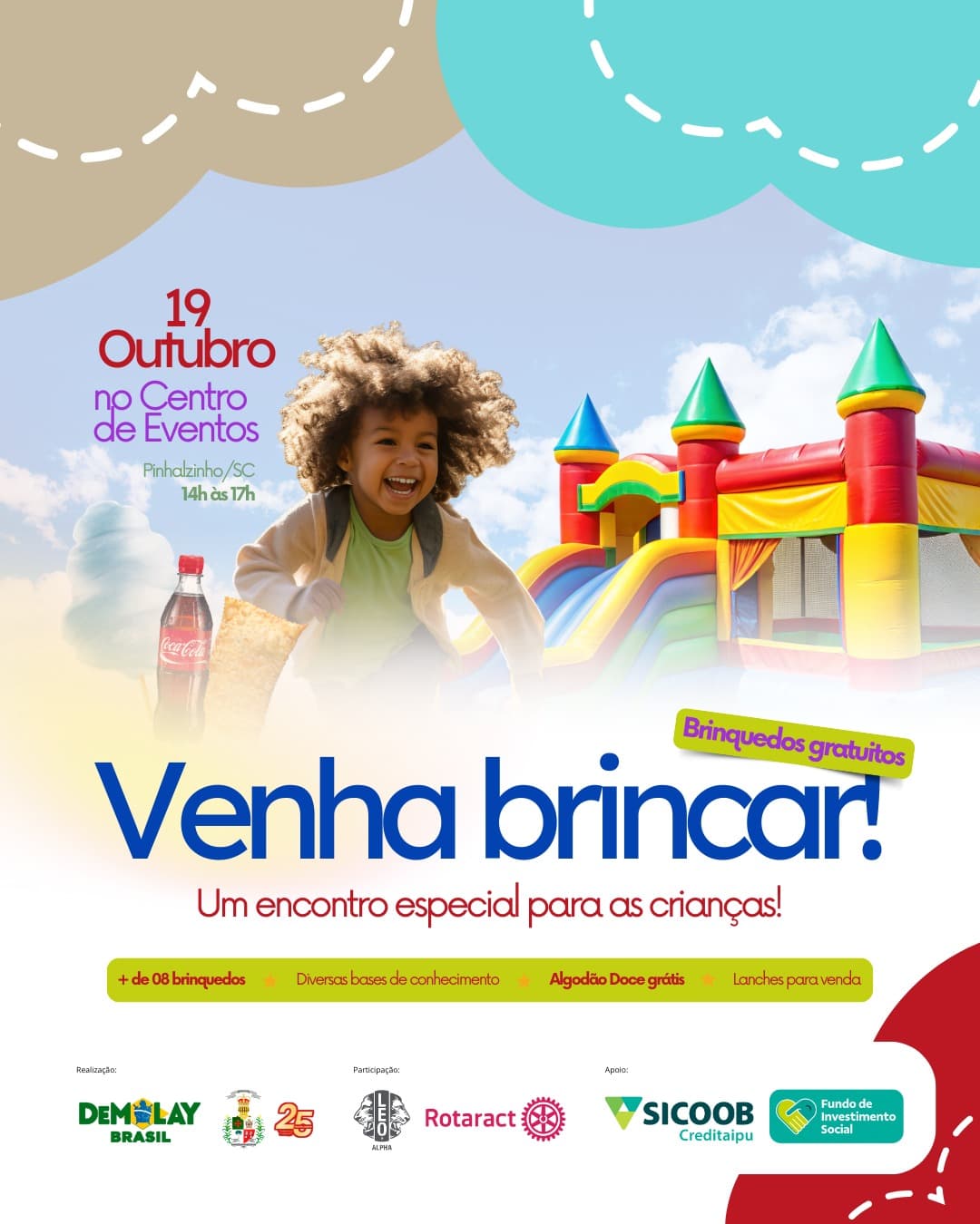 Tarde de diversão e aprendizado: crianças são convidadas para o evento “Venha Brincar!” em Pinhalzinho