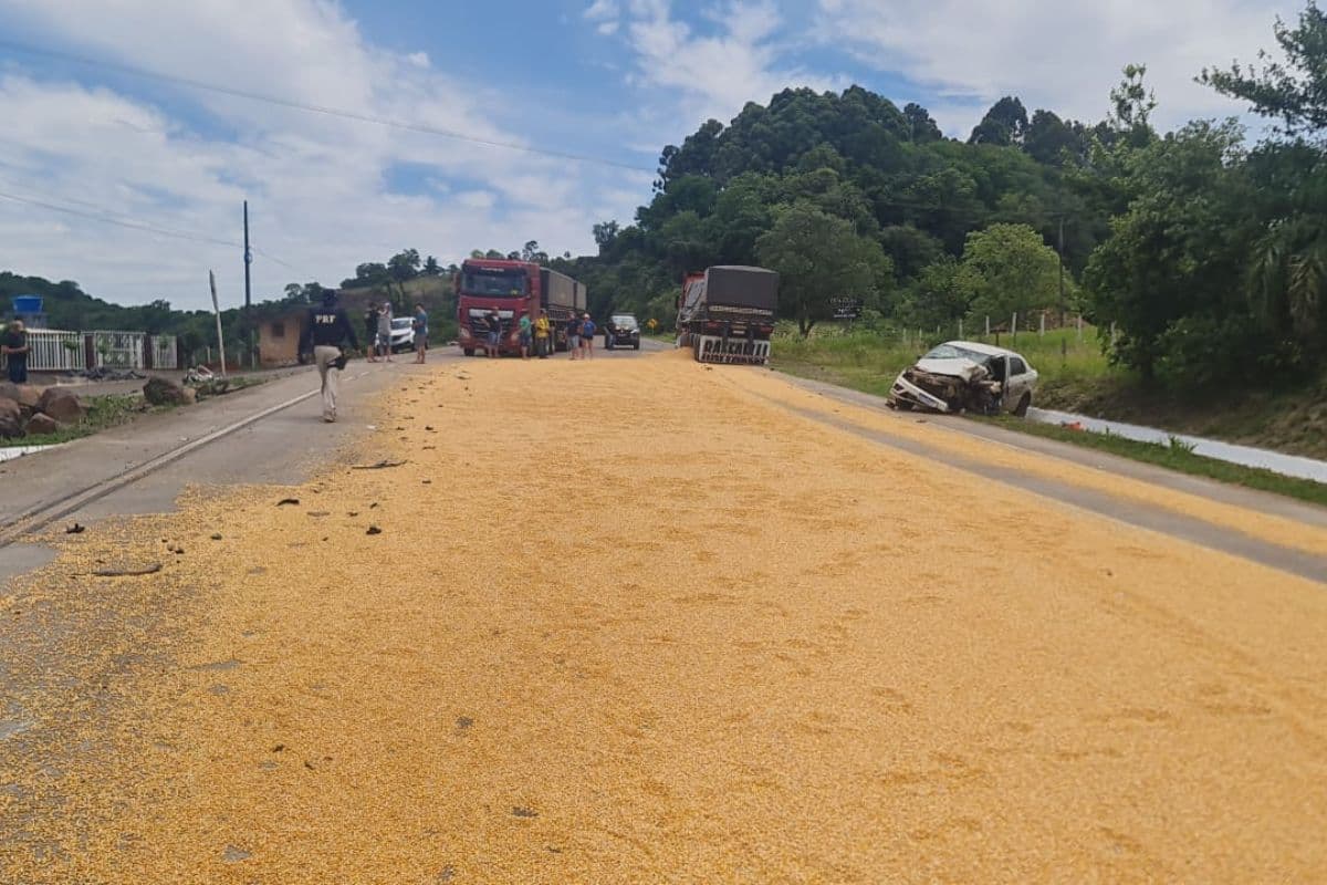 Soja por toda parte: colisão fecha estrada em São José do Cedro