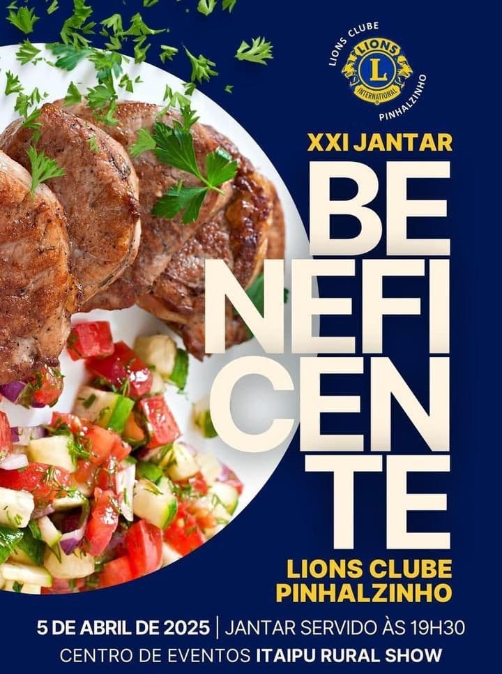 XXI Jantar Beneficente do Lions Clube Pinhalzinho promete noite de solidariedade e boa gastronomia