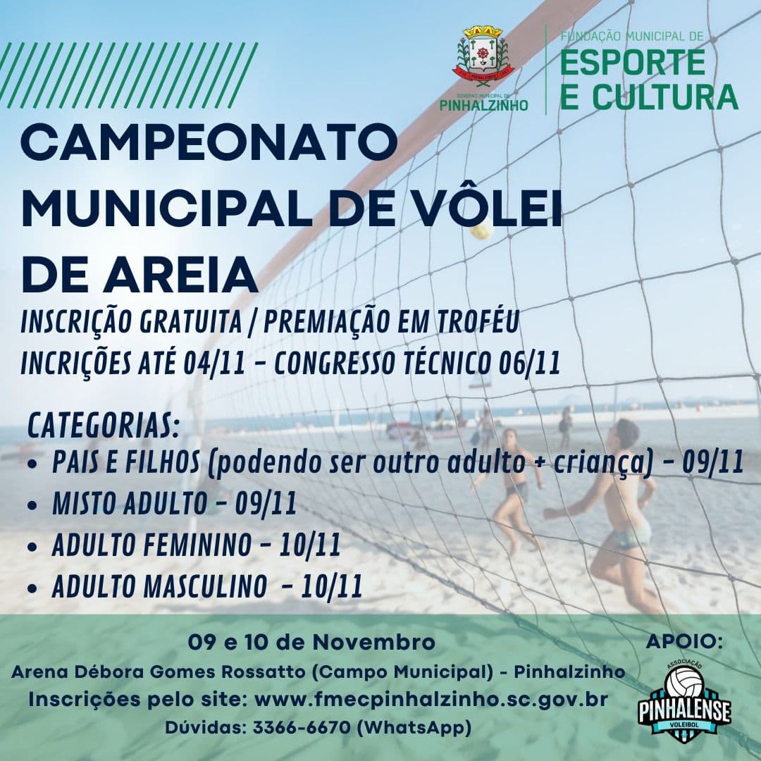 Abertas as inscrições para o campeonato de Vôlei de Areia em Pinhalzinho