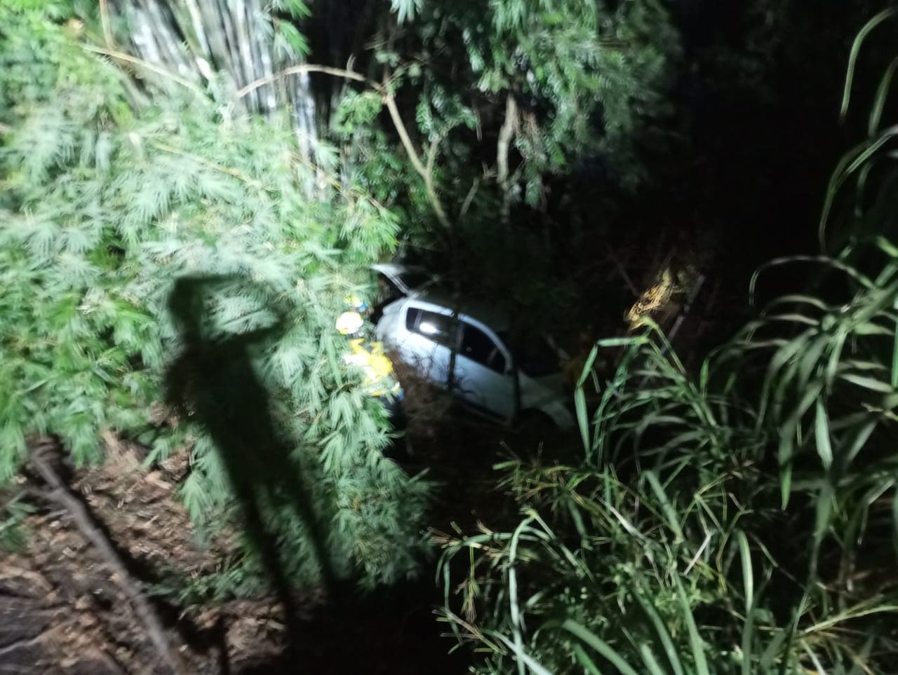 Veículo saiu da pista e desceu em um barranco (Foto: Divulgação CBM)