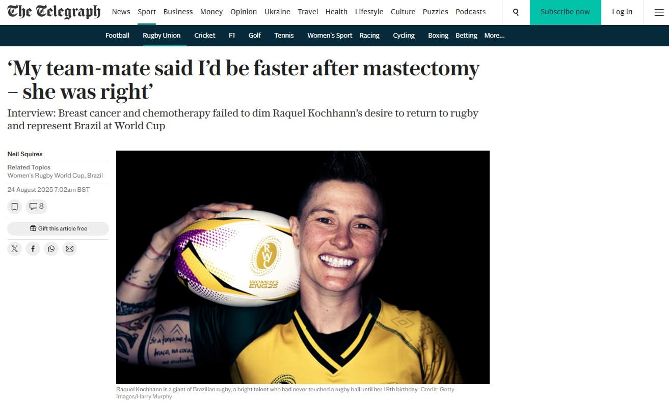 Jogadora pinhalense é destaque no jornal inglês Daily Telegraph