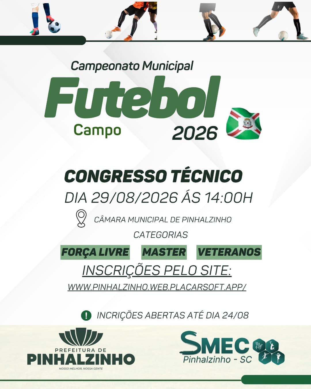 Inscrições para o Campeonato Municipal de Futebol de Campo 2026 estão abertas em Pinhalzinho