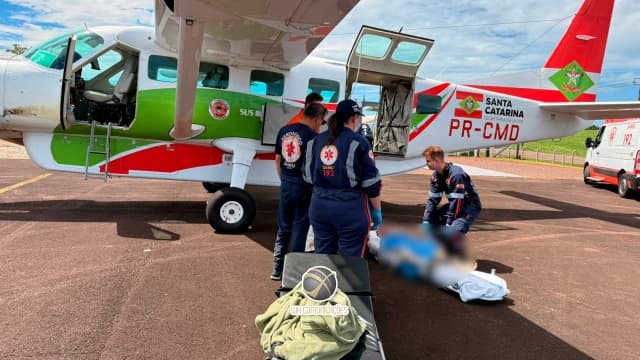 Acidente doméstico no Oeste catarinense mobilizou SAMU e equipe aeromédica do Estado (Foto por Marcos de Lima)