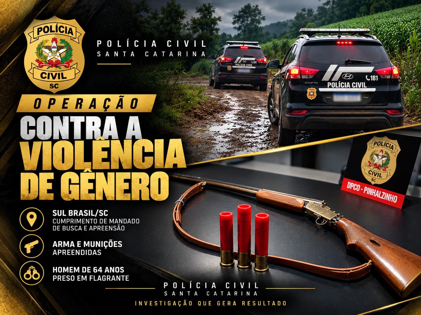 Polícia Civil apreende arma durante investigação de ameaças contra mulher em Sul Brasil (Foto por Divulgação)