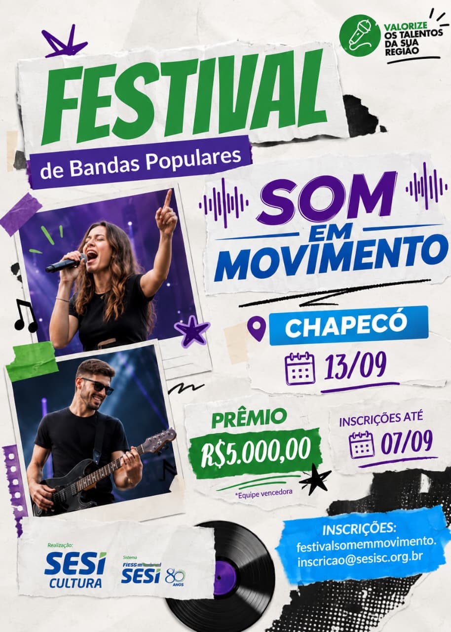 SESI abre inscrições para Festival de Bandas Populares em Chapecó