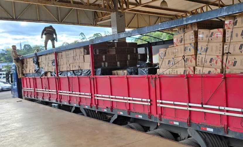 Mercadorias estavam em um veículo que passava pela BR-282 (Foto por Polícia Militar)