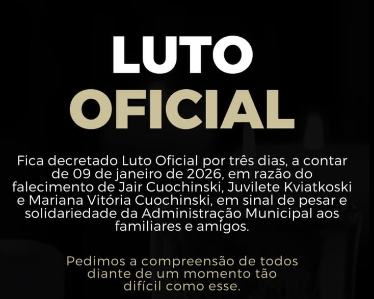 Prefeitura de União do Oeste decreta luto oficial após tragédia familiar