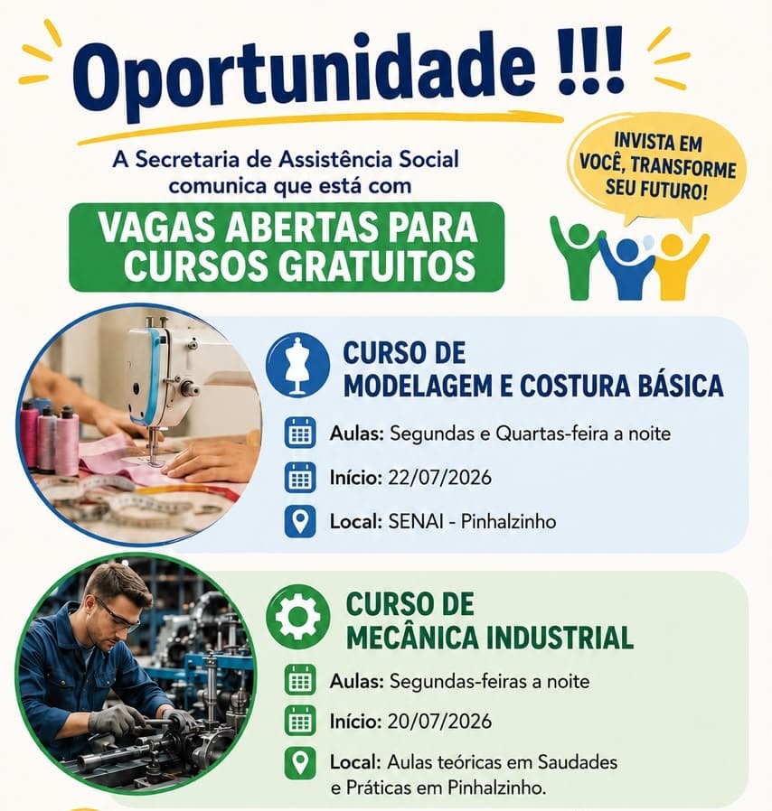 Saudades abre inscrições para cursos gratuitos de qualificação profissional