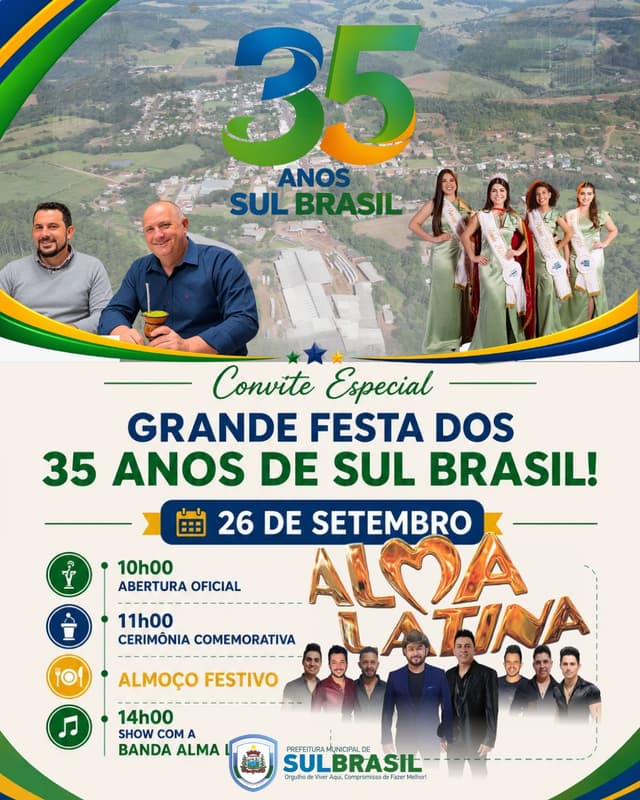 Sul Brasil comemora 35 anos de emancipação com festa no dia 26 de setembro