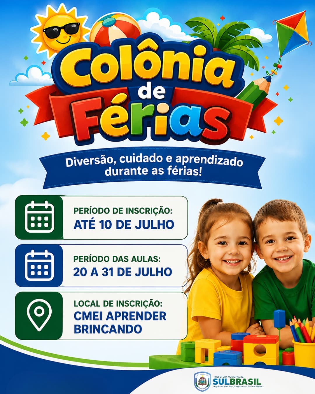 Sul Brasil abre inscrições para Colônia de Férias destinada a crianças da creche em período integral