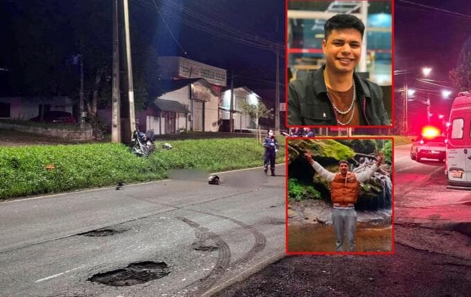 Colisão de motocicleta contra poste deixa dois mortos 
