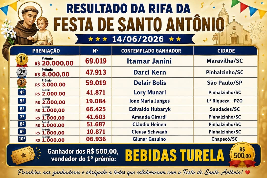 Festa de Santo Antônio supera expectativas e celebra mais uma edição de sucesso em Pinhalzinho