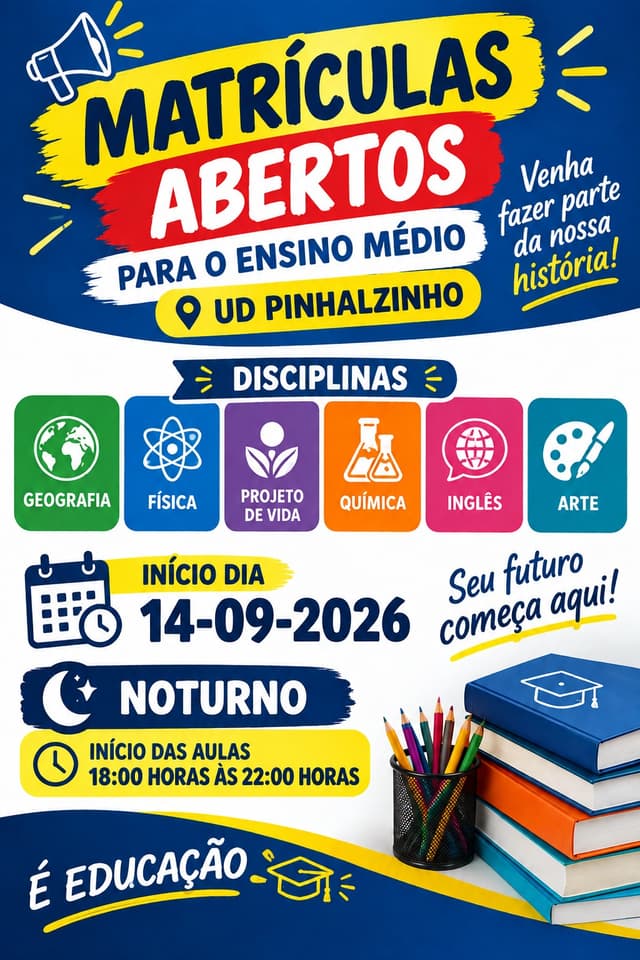 EJA abre matrículas para nova turma do Ensino Médio na UD Pinhalzinho