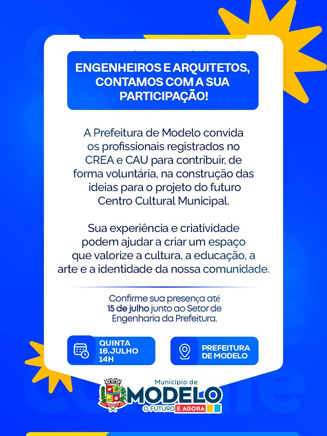 Modelo inicia mobilização para planejar futuro Centro Cultural Municipal