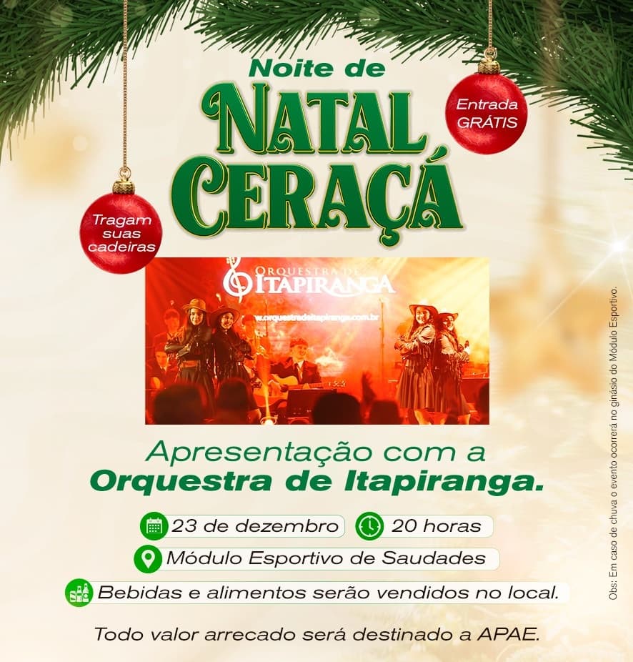 Música e solidariedade vão marcar a Noite de Natal Ceraçá em Saudades